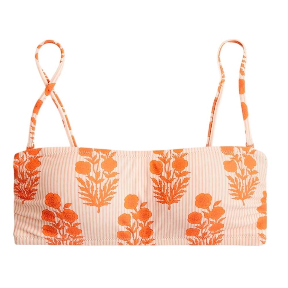 J.Crew x SZ Blockprints Hallie Bandeau Bikini Orange Floral Block Print NWT XS - Picture 4 of 6